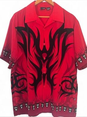 Silver Point Vintage Y2K Tribal Flame Graphic Button-Down Shirt Mens size L